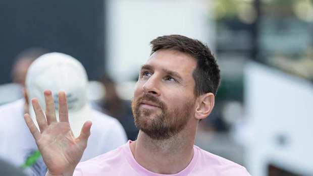 Lionel Messi pictured at DRV PNK Stadium ahead of Inter Miami's MLS game against FC Cincinnati in October 2023